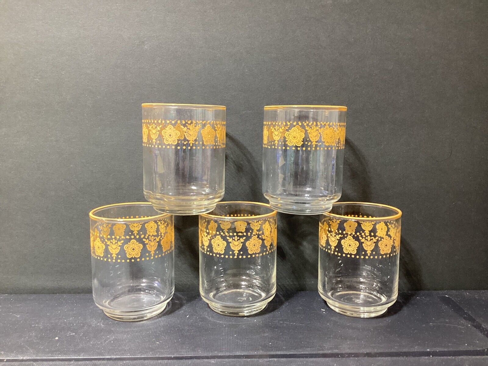 Set of 5 VINTAGE CORELLE BUTTERFLY GOLD 4 Oz Glassware Juice (JM6)