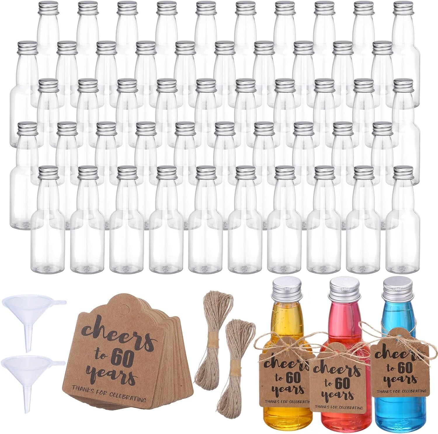 Hoemwarm 104 Pieces Cheers to 60 Years Shot Bottles 2oz Mini Liquor Bottles 6...
