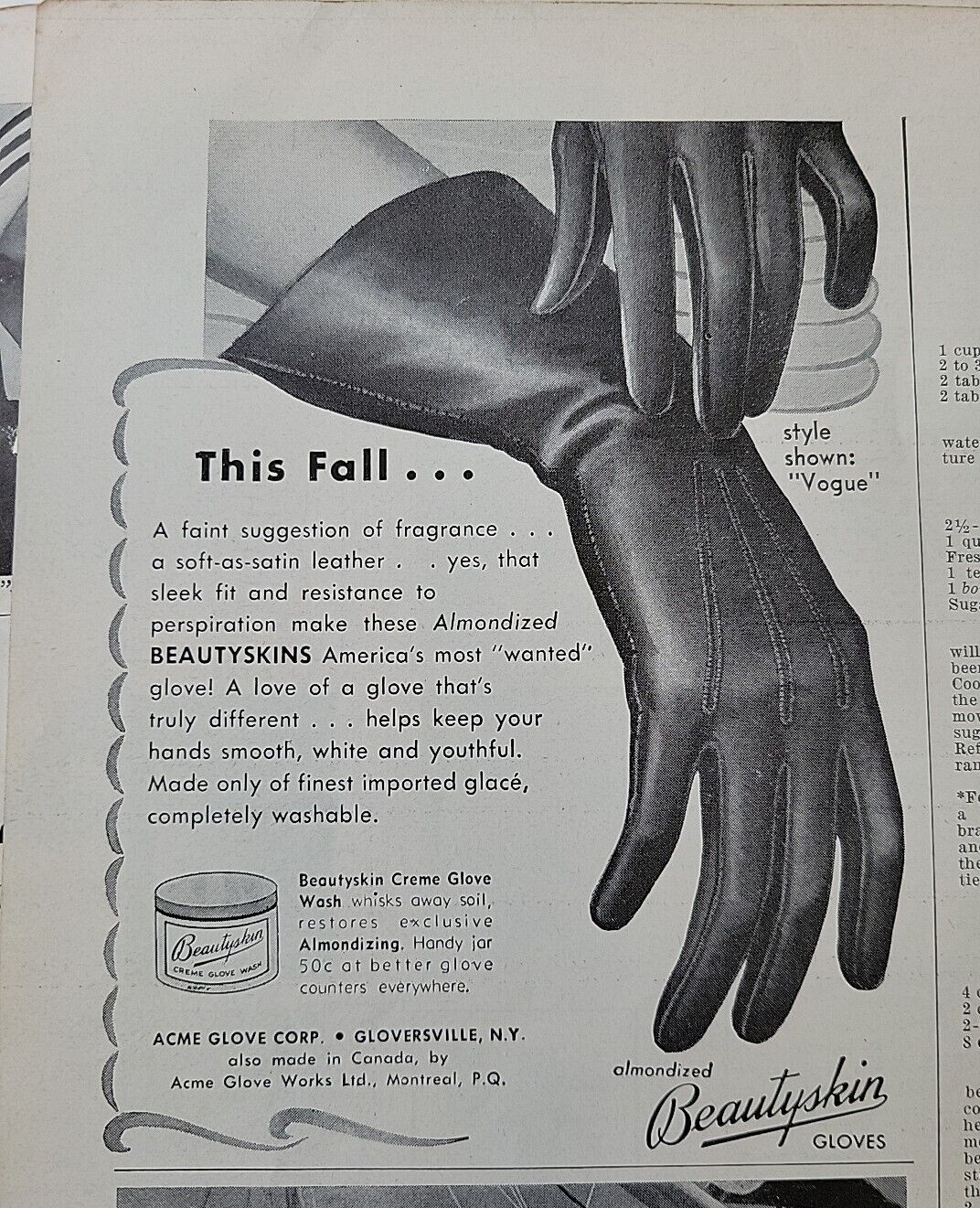 1951 women\'s Acme almondized Beautyskin Style Vogue Gloves vintage fashion ad