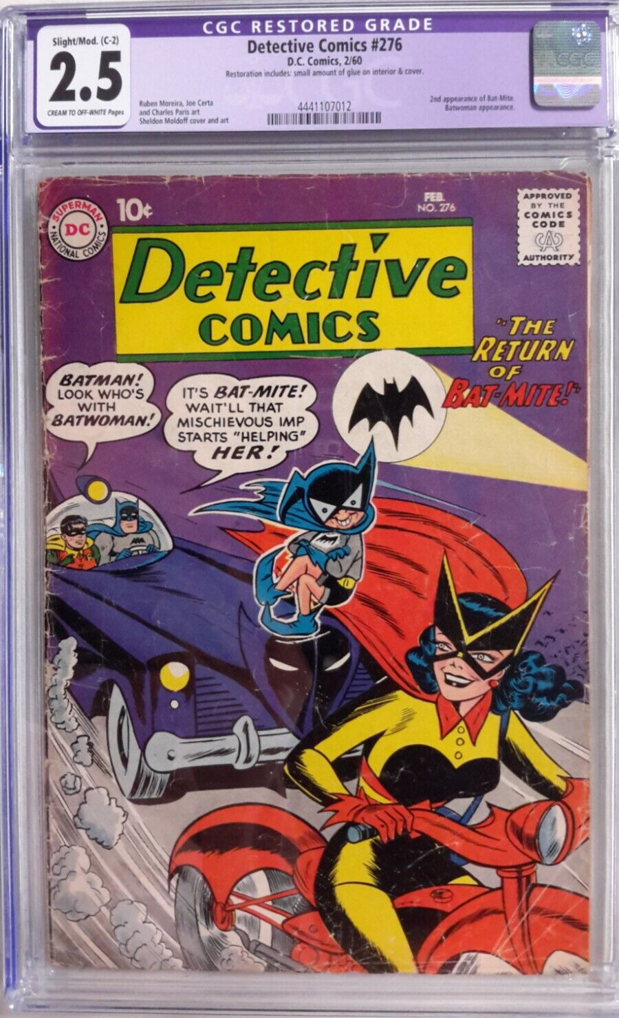🦇DETECTIVE COMICS #276 CGC 2.5*DC 1960*BATMAN*2ND BAT-MITE*BATWOMAN*RESTORED*