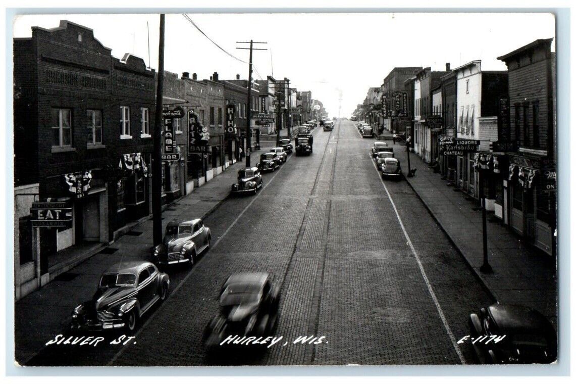 c1940's Silver Street Bar Liquor Store Cafe View Hurley WI RPPC Photo Postcard