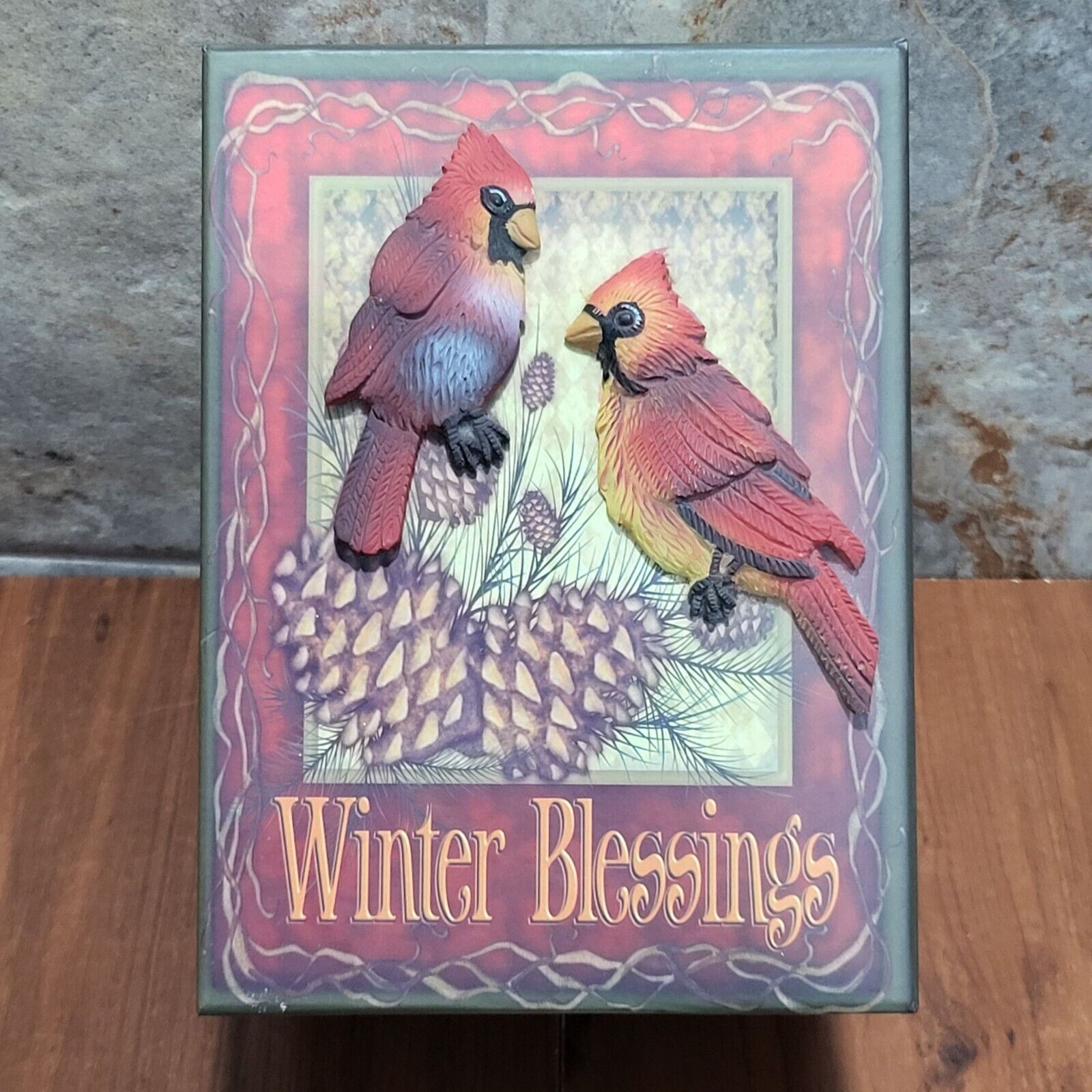 VTG Ceramic Red Cardinals Winter Blessings Christmas Box