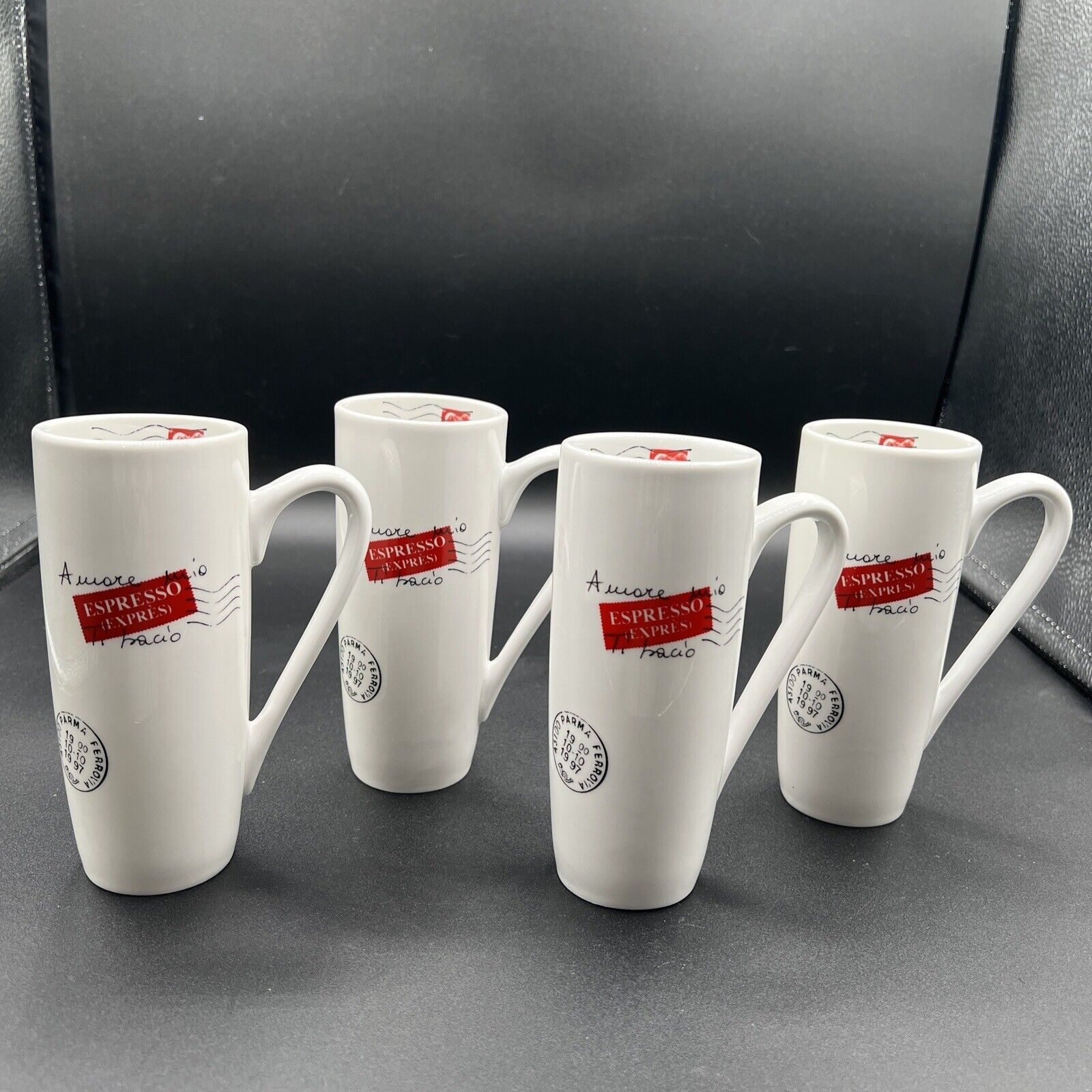 Set Of 4 Amore Mio Espresso 6” Tall Coffee Ceramic Mug With Handle