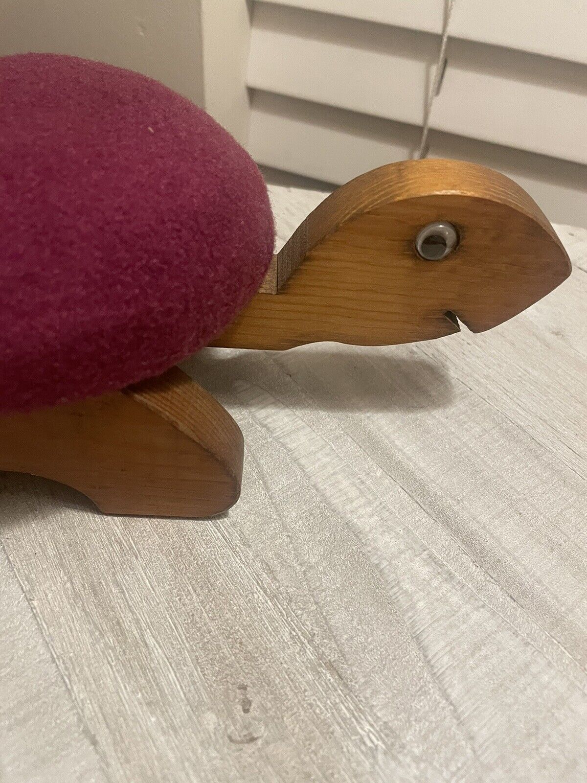 Vintage Handmade Wooden Turtle With Pin Cushion Back