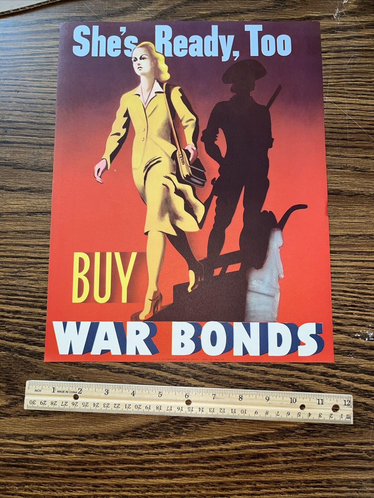 ORIGINAL WWII She’s Ready Too / Buy War Bonds Poster: Revolutionary War Shadow