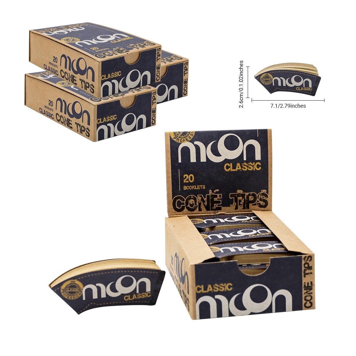 3 Box 60 Booklets Moon Unbleached Tips Rolling Paper Classic Cone Filter Tips