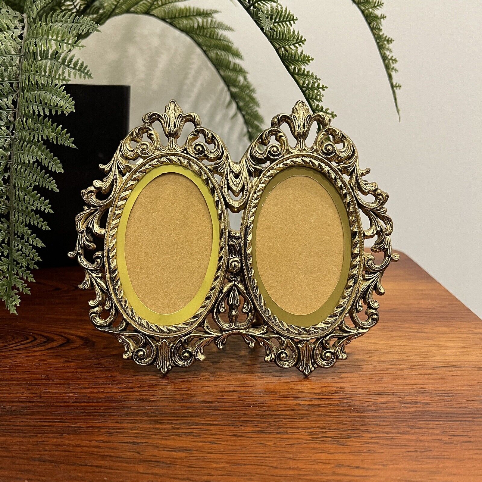 Vintage Gold Tone Ornate Metal Double Picture Frame