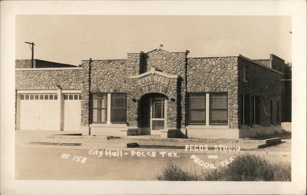 RPPC Pecos,TX City Hall Reeves County Texas Pecos Studio Real Photo Post Card