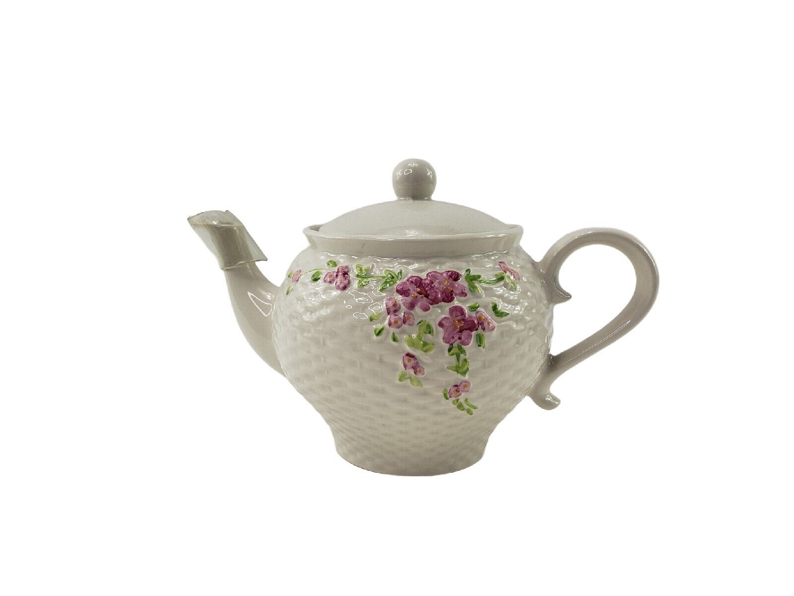 1985 Teleflora Inc. A Teleflora Gift Pink Floral Basket Weave Teapot Lid