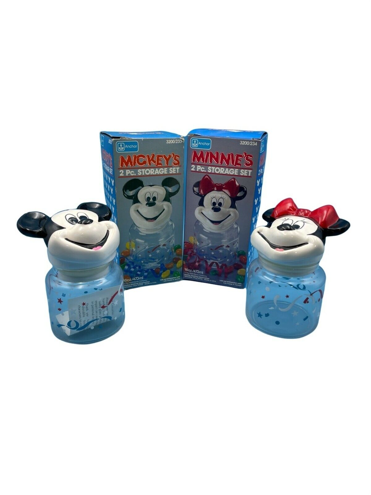 Vintage 1980\'s Anchor Hocking Mickey and Minnie Storage Containers - Walt Disney