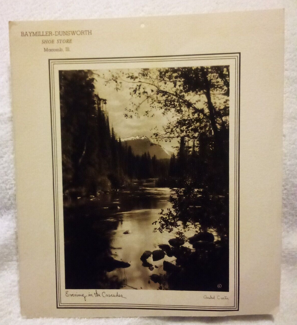 Aschel Curtis Photo Print Evening in The Cascades Vtg Macomb Ill. Advertising