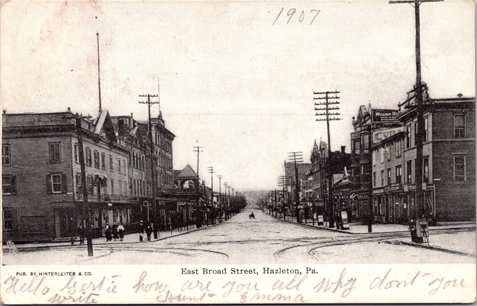 Postcard East Broad Street in Hazleton, Pennsylvania~136055
