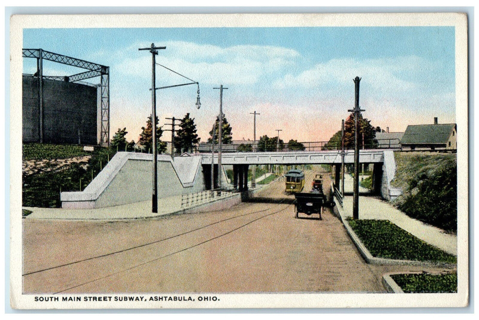 c1920's South Main Street Subway Ashtabula Ohio OH Unposted Trolley Car Postcard