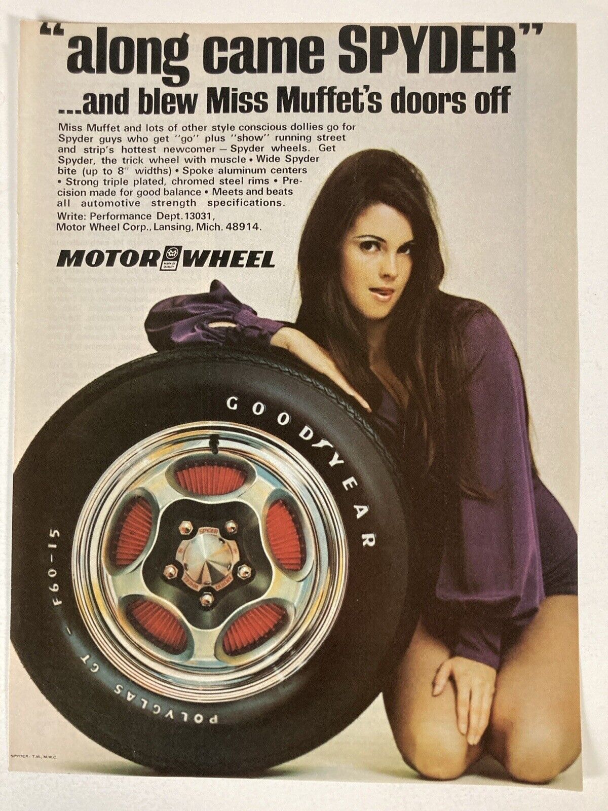 1973 Motor Wheel Print Ad Spyder Wheels mags Rims Chrome Aluminum