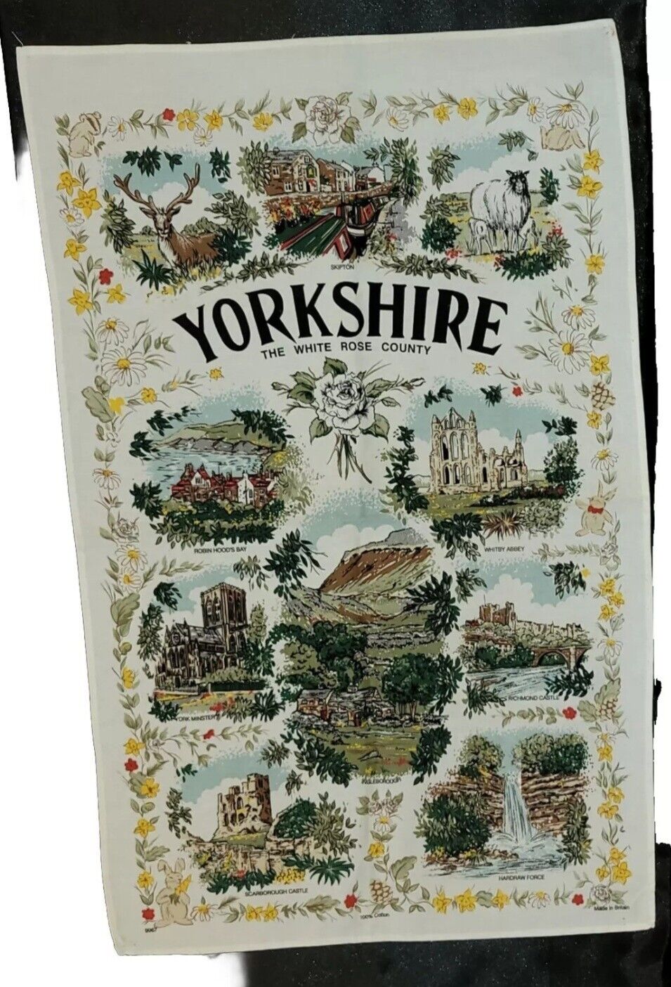 Vintage Cotton Linen Yorkshire Tea Towel Wall Hanging Britain