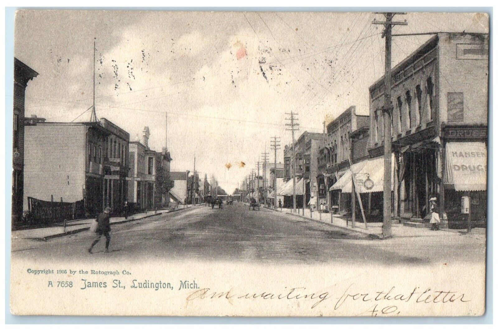 1907 James Street Road Buildings Stores Ludington Michigan MI Vintage Postcard