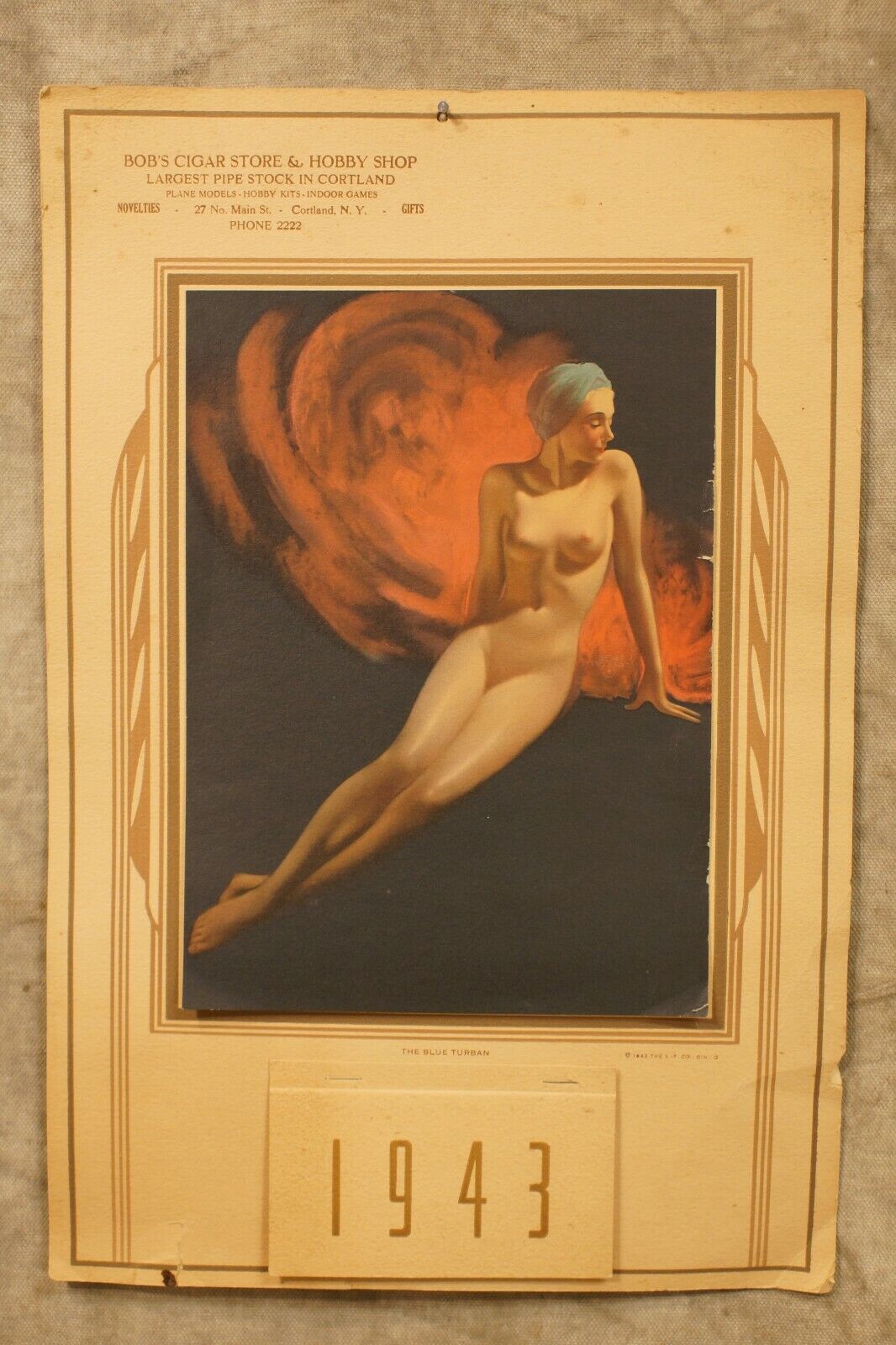 1943 Cigar Advertising Calendar Fine Art Nude Art Female over 12\