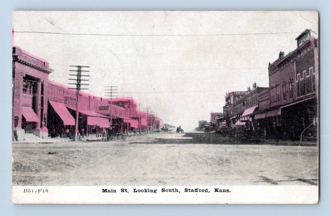 1908. STAFFORD, KANSAS. MAIN ST. LOOKING SOUTH. POSTCARD 1A36