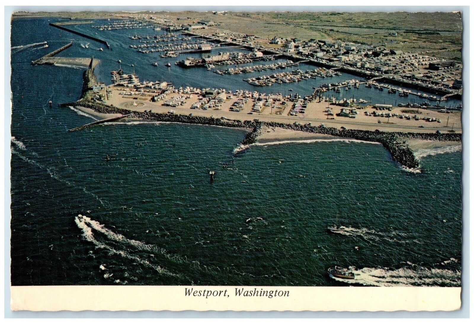 1995 Aerial View Salmon Capital World Ocean Boat Westport Washington WA Postcard