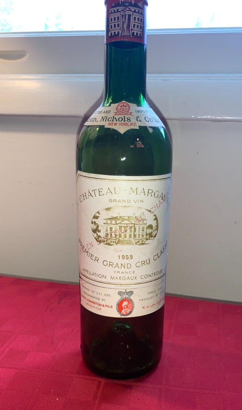 1959 Chateau Margaux empty wine bottle. no cork