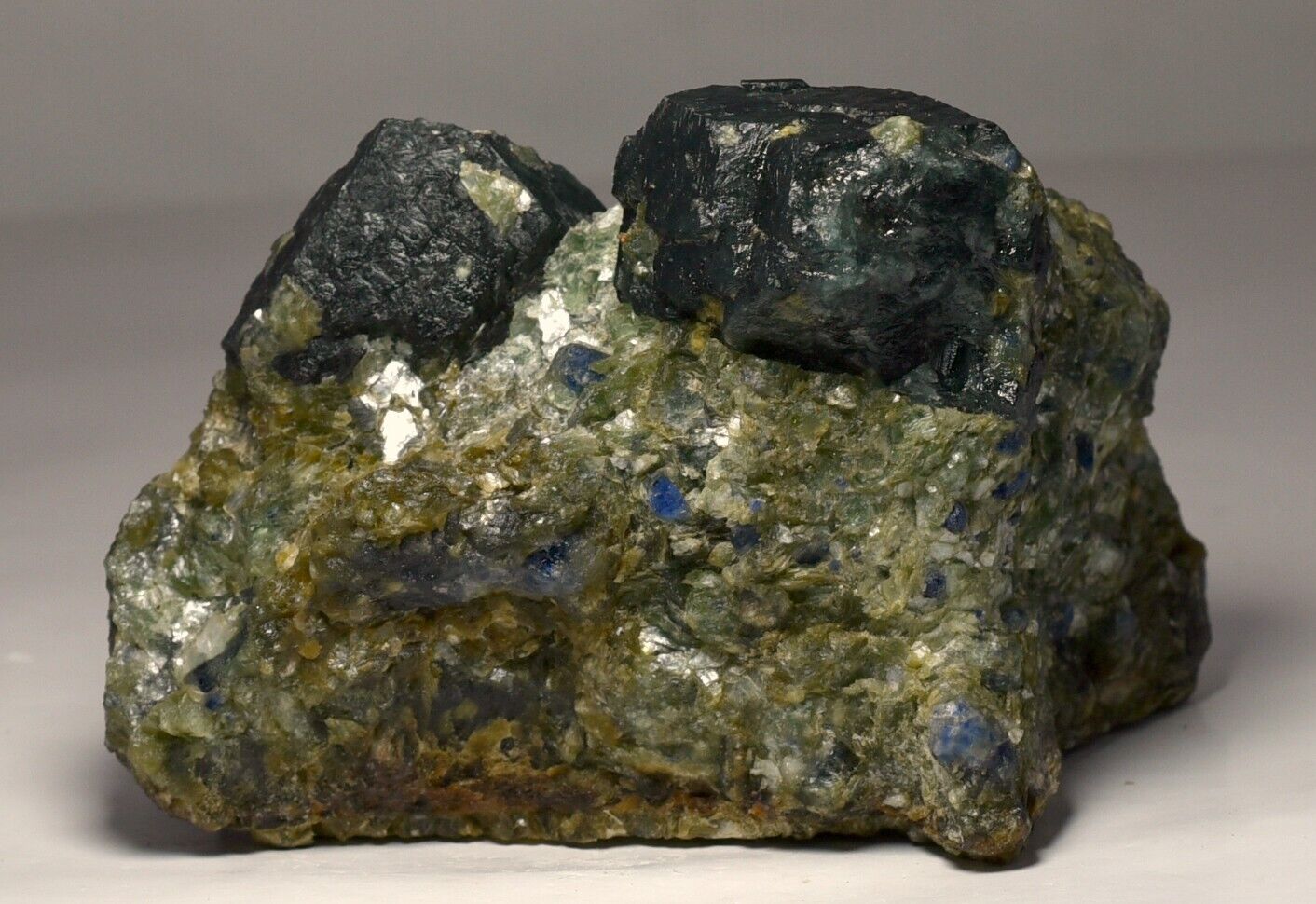 483  GM Magnificent Rare Dravite Tourmaline Huge Crystal On Green Mica Specimen