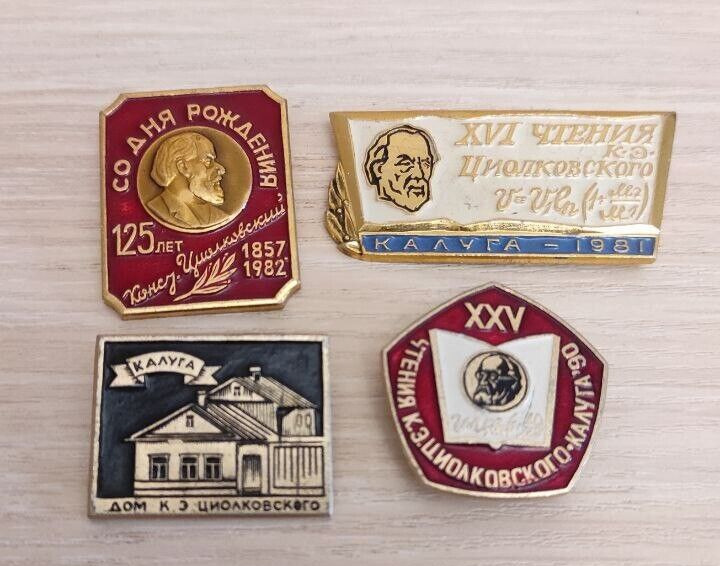 Badges Tsiolkovsky Father Soviet Cosmonautics USSR 4 badges space