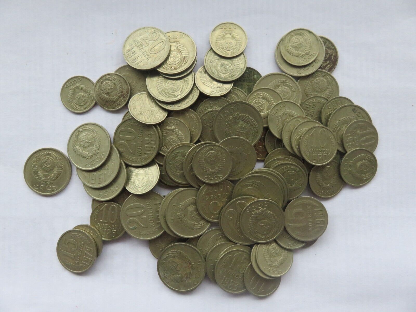 vintage Soviet Union set of coins of the USSR 100 pcs denomination 10-20 kopecks