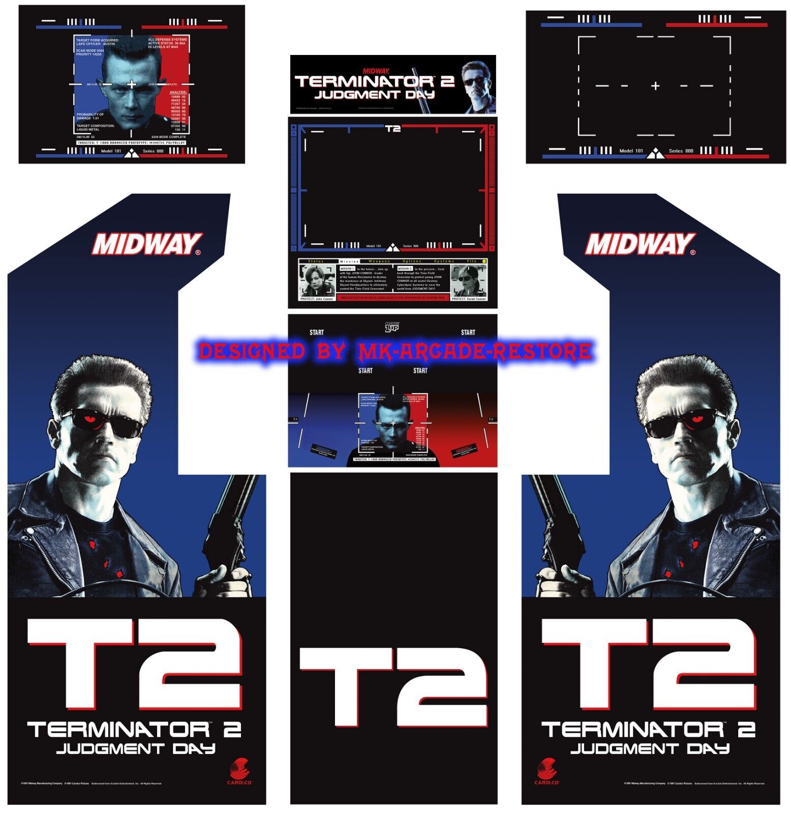 Arcade1Up Terminator 2 Side Art Arcade Cabinet Kit Artwork Graphics Decals Print