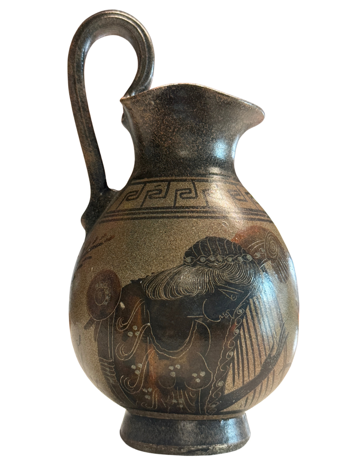 Attic Art Hand Made Greece Pegasus Greek Goddess Aphrodite Harp Pottery Vase VTG