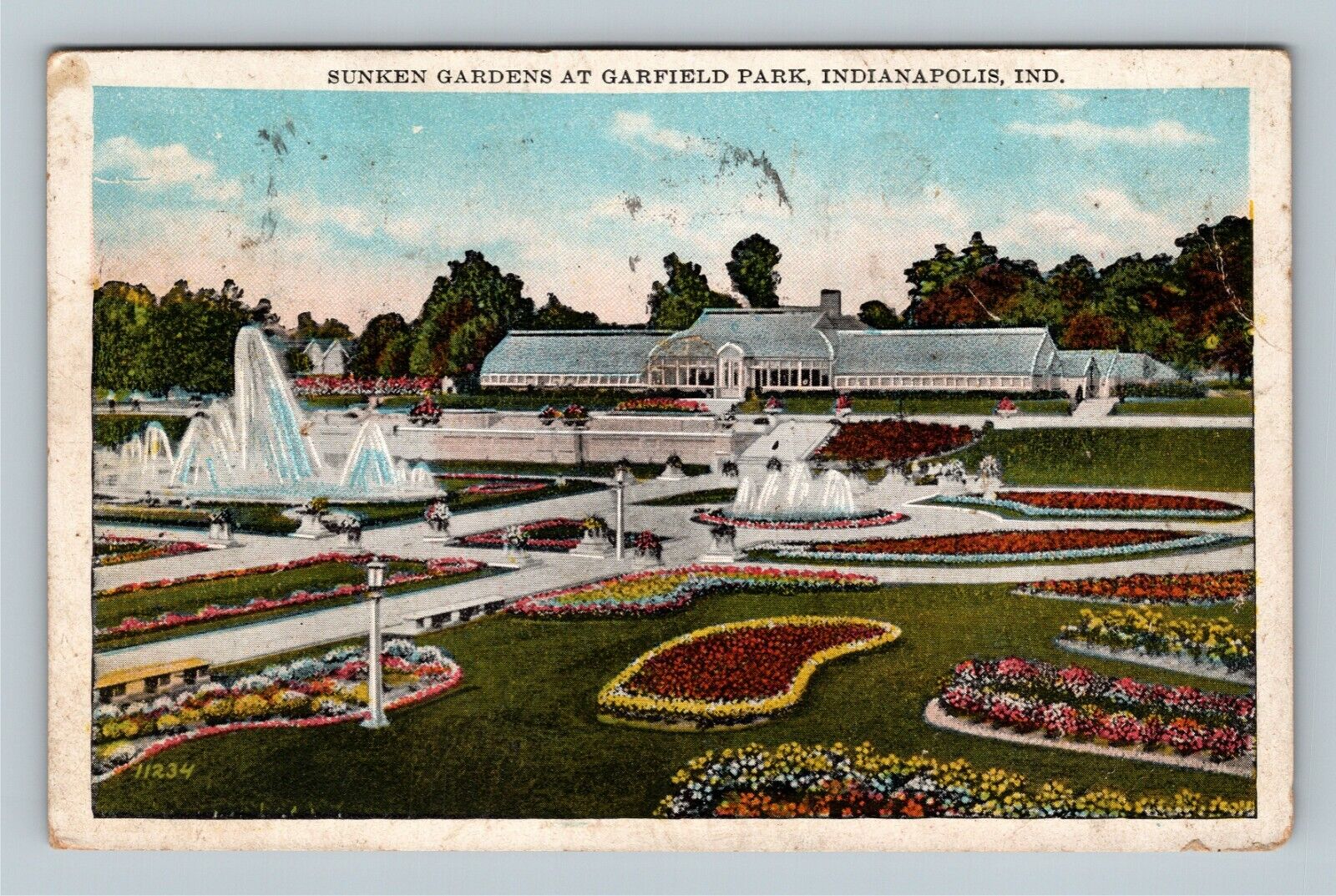 Indianapolis IN, Garfield Park, Sunken Gardens, Indiana c1931 Vintage Postcard
