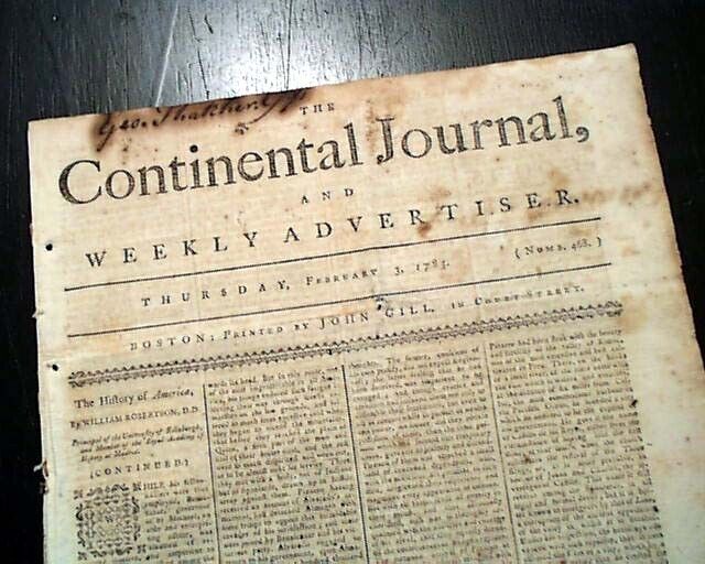 Post Revolutionary War LOYALISTS to Jamaica & Gov. John Hancock 1785 Newspaper