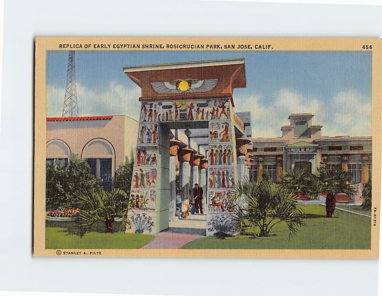 Postcard Replica Of Early Egyptian Shrine, Rosicrucian Park, San Jose, CA