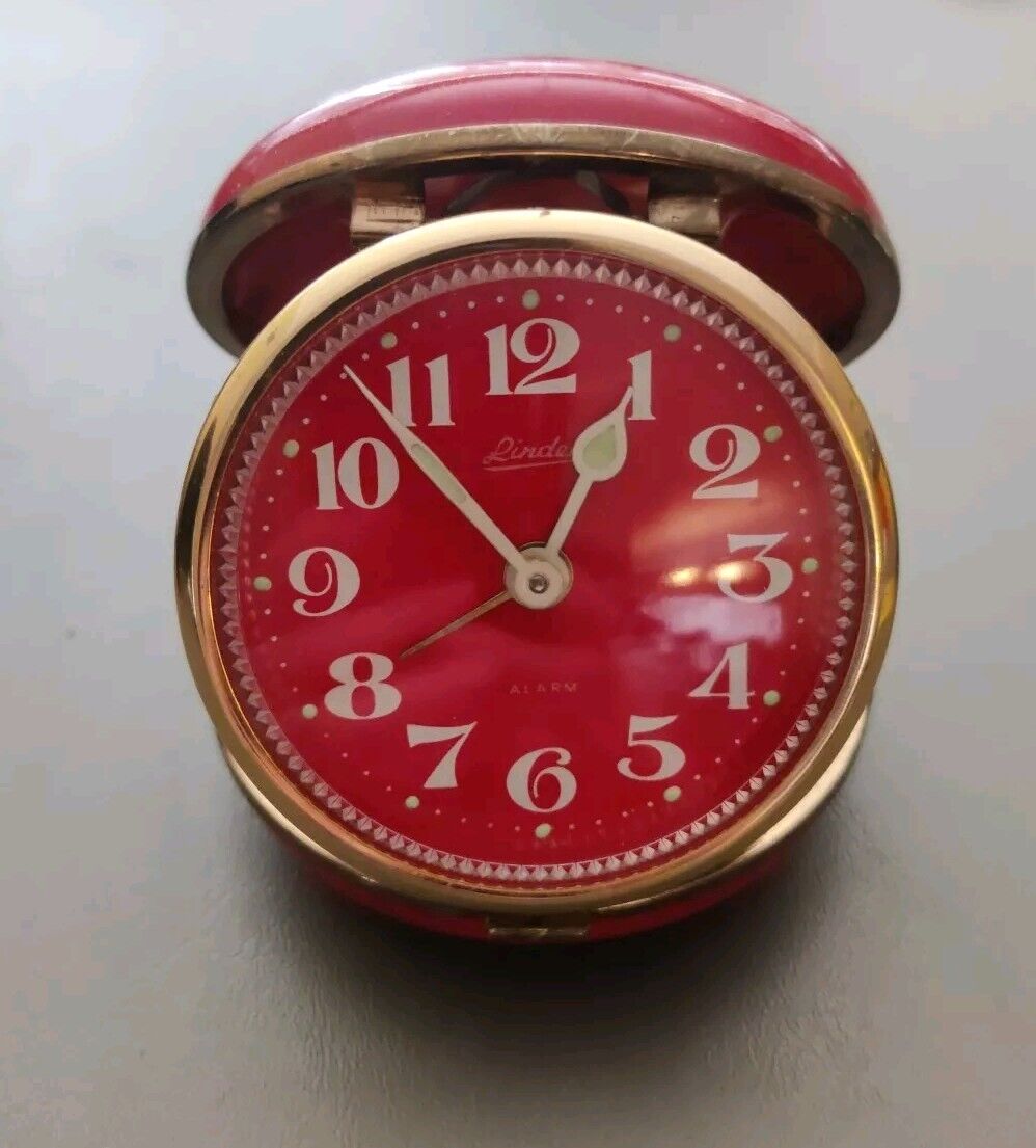 Vintage Linden Travel Alarm Clock - Japan - Works-Red