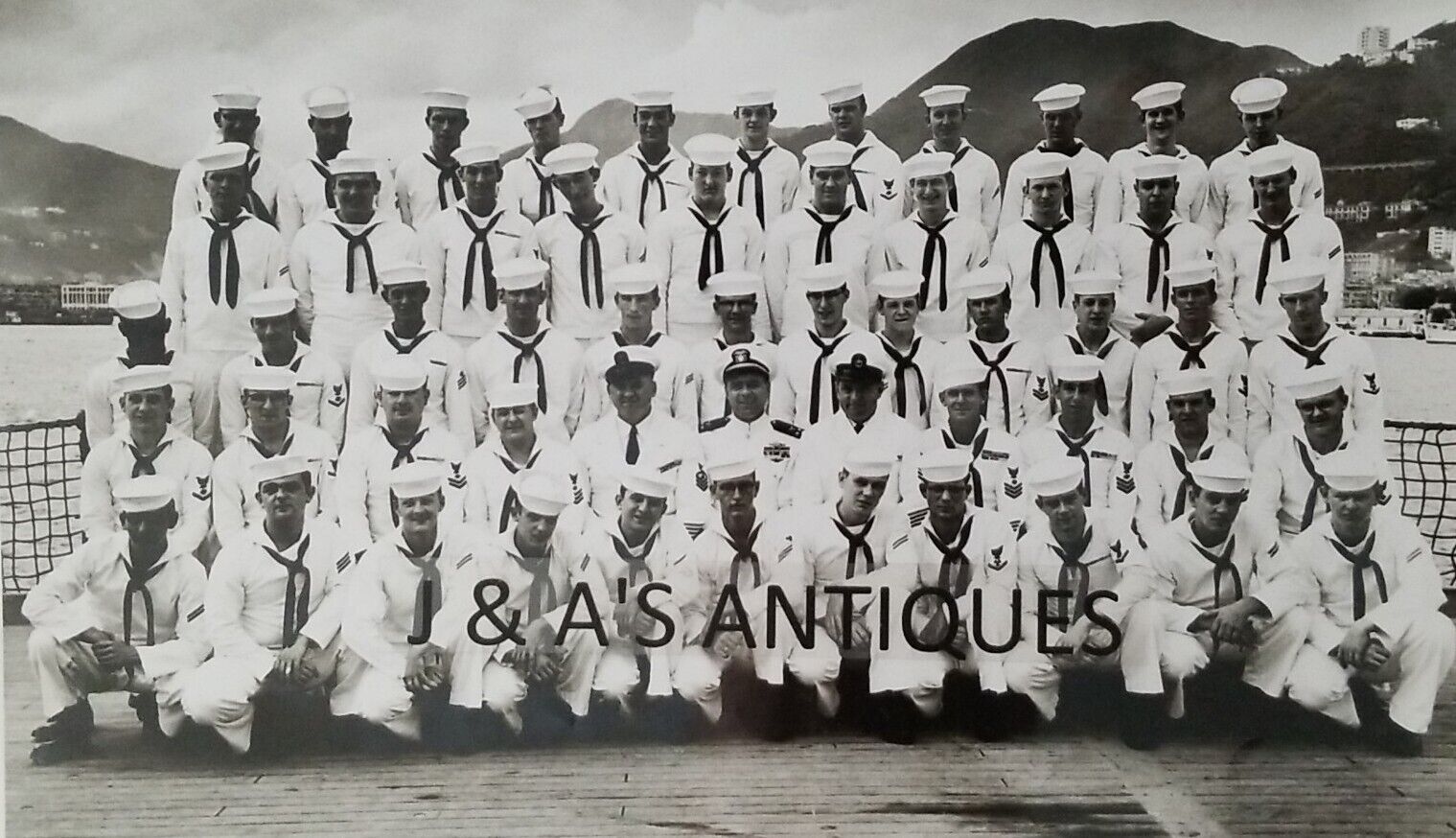 Vintage U.S. Navy Sailors On Ship LARGE GROUP PHOTO ~ Military