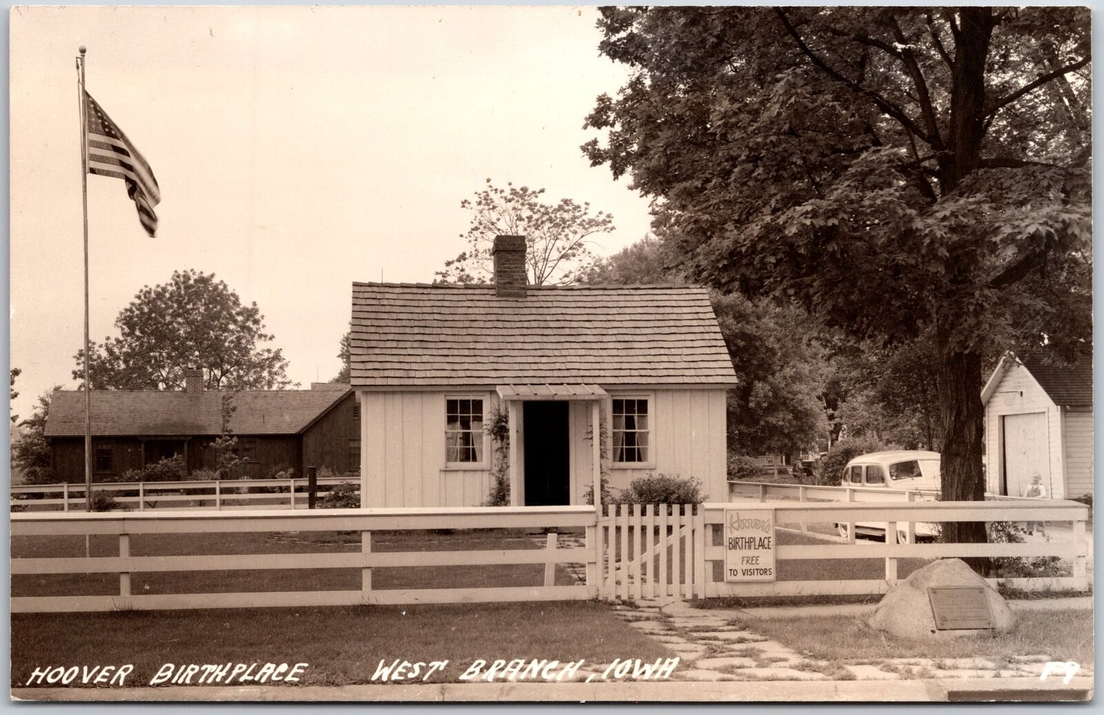Hoover Birthplace West Branch Iowa Front View Real Photo RPPC Postcard