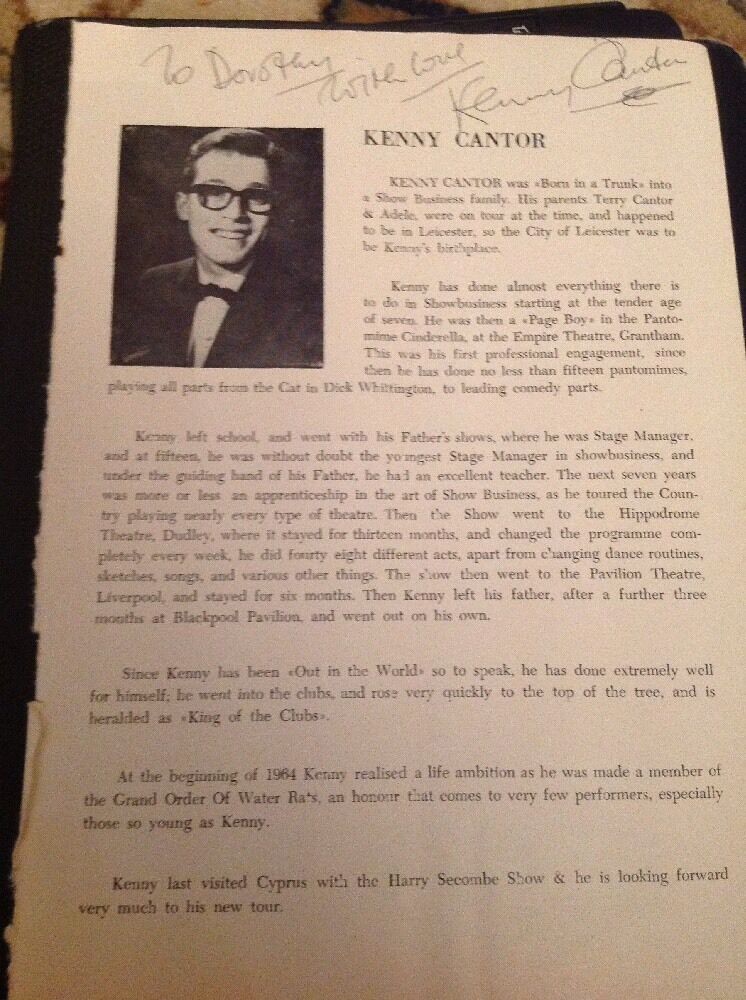 A1x Ephemera Autograph Kenny Cantor Comedian 1967