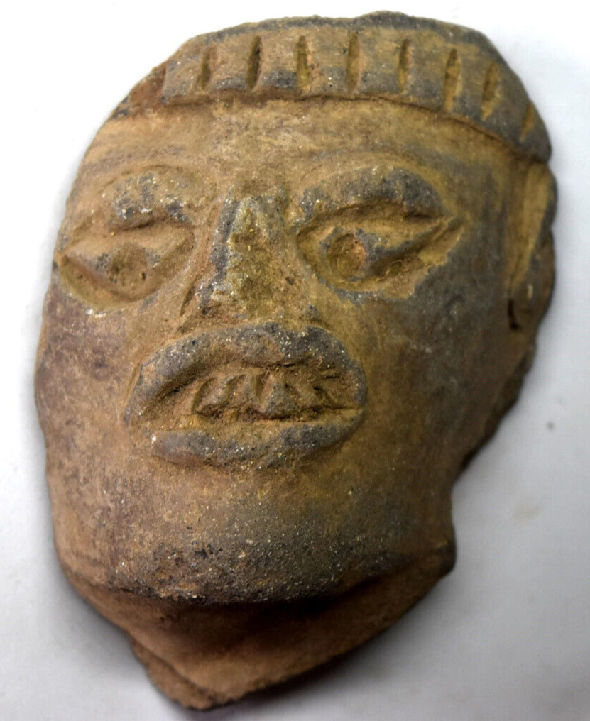Ancient Pre-Columbian Carved Clay Head Face