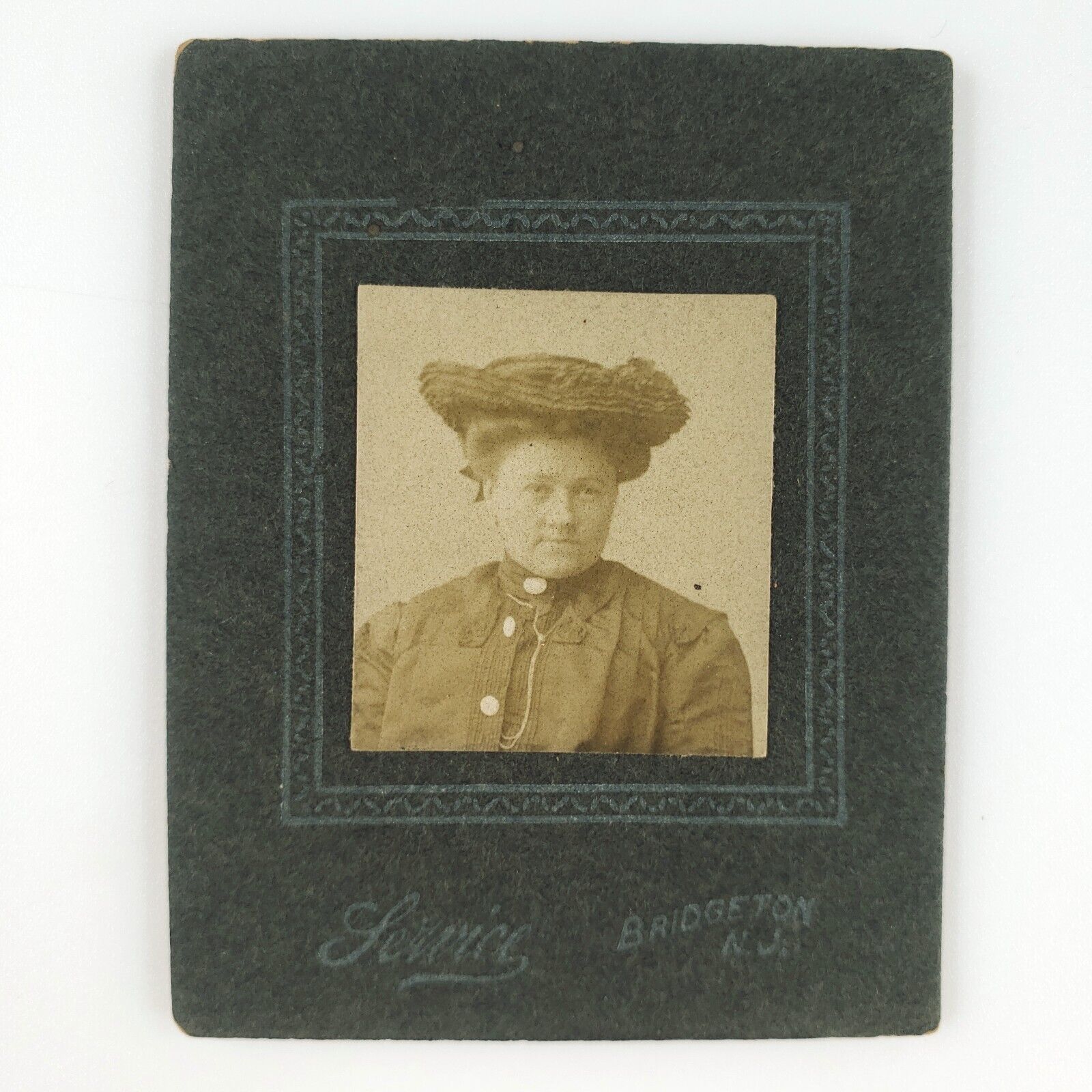 Named Bridgeton New Jersey Photo c1890 Victorian Hat Woman Penny Card Lady A2812