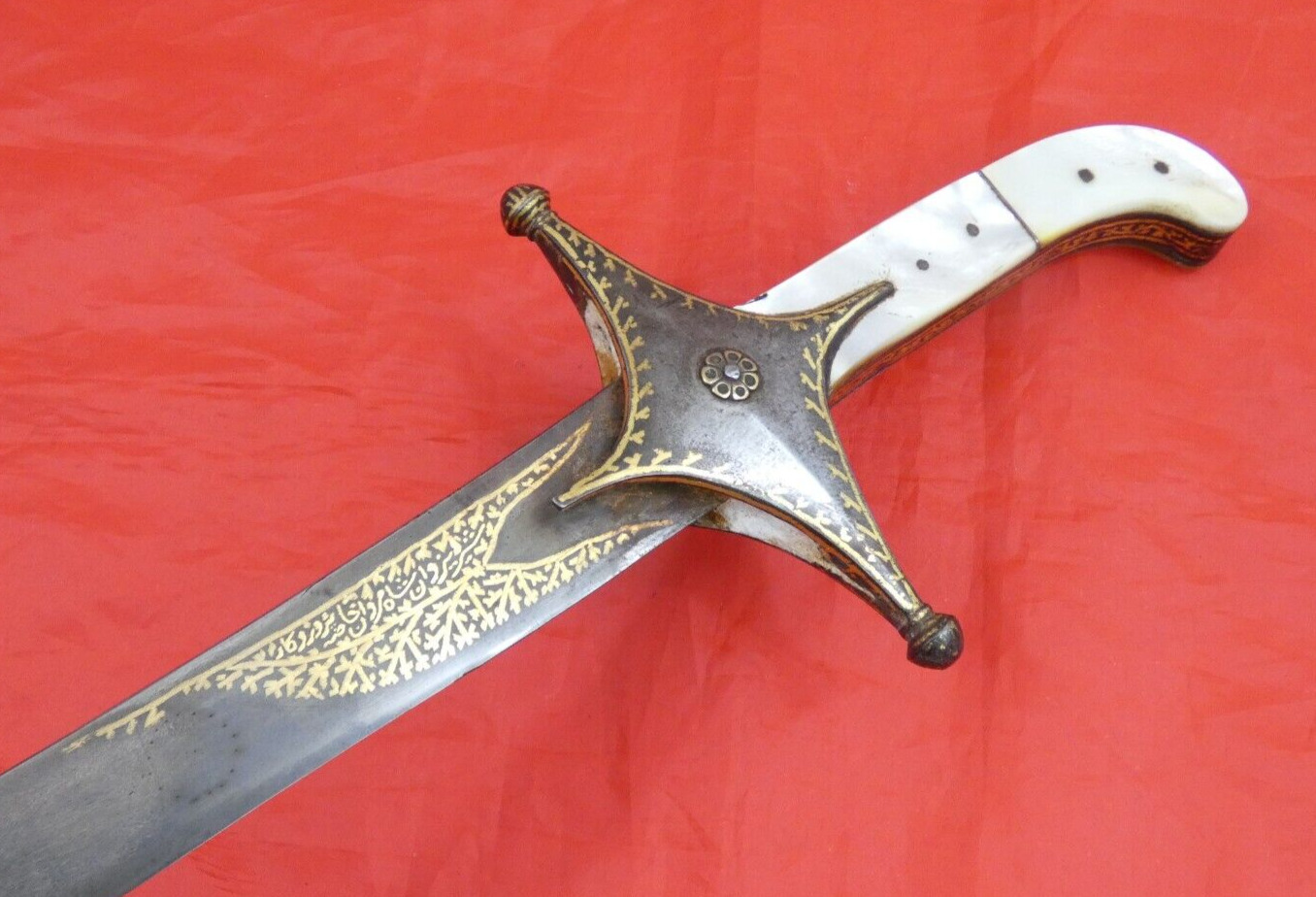 FINEST ANTIQUE SHAMSHIR SWORD DAMASCUS WOOTZ GOLD ISLAMIC CALLIGRAPHY Dagger 18C