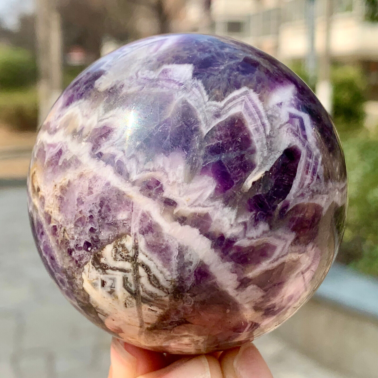 387G  Top Natural Dream Amethyst Sphere Polished Quartz Crystal Ball Healing