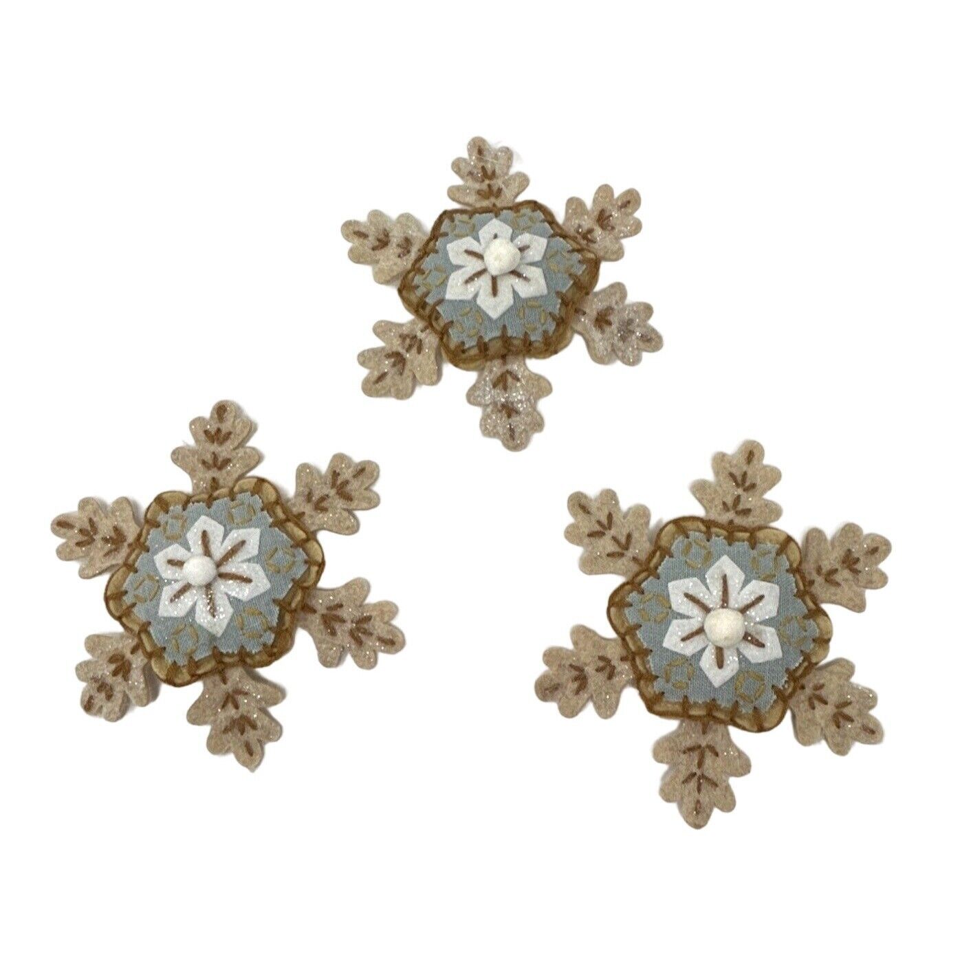 Large Felt Snowflake Ornaments - Set of 3