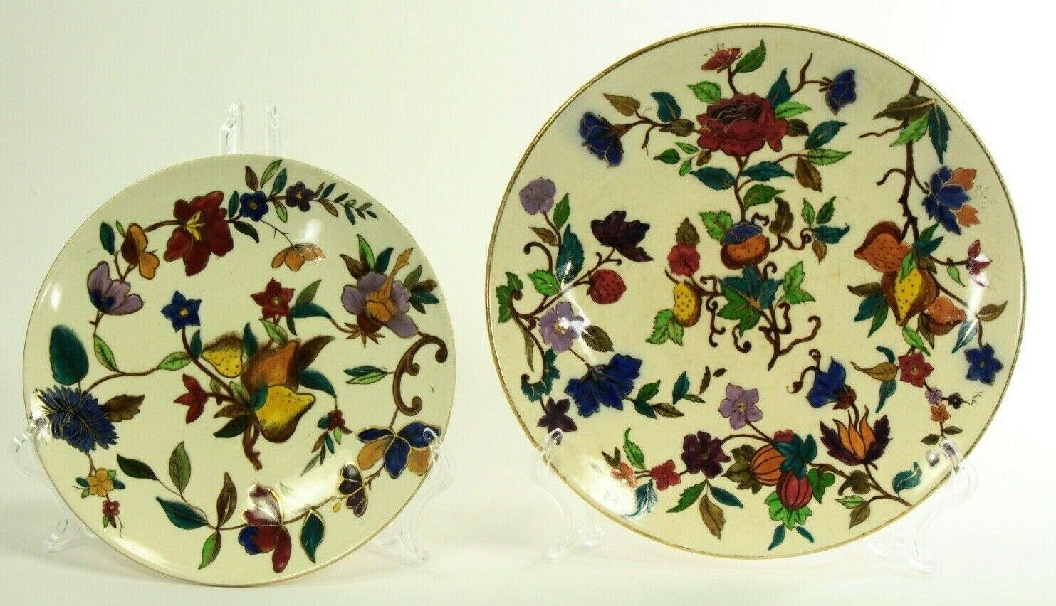 = Antique 1890\'s Two Rörstrand Sweden Porcelain Plates, Flowers and Fruit