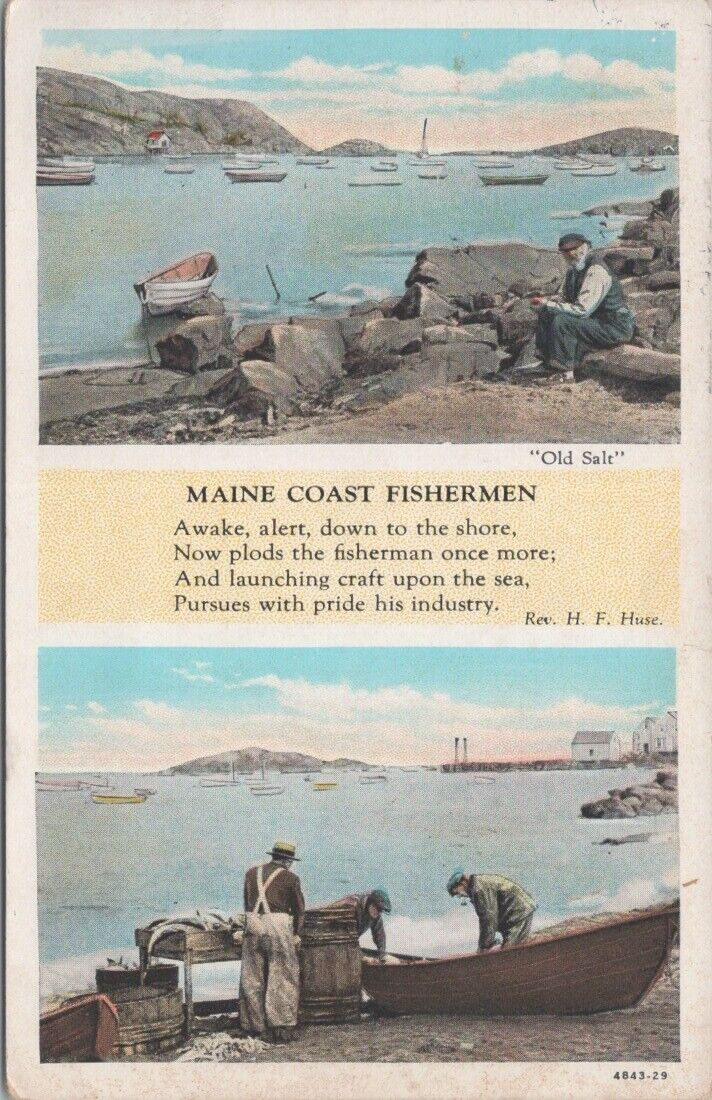 Postcard - Maine Coast Fishermen Poem by Rev H F Huse c1930s