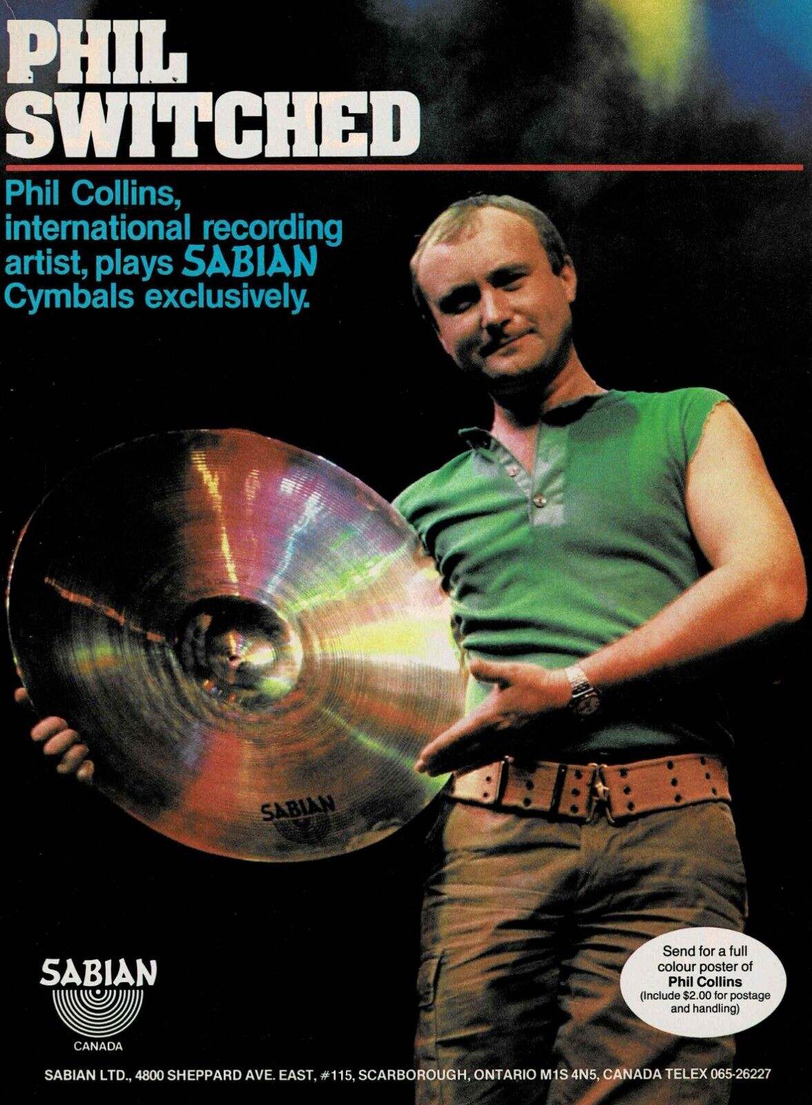SABIAN CYMBALS - PHIL COLLINS of GENESIS - 1984 Print Advertisement