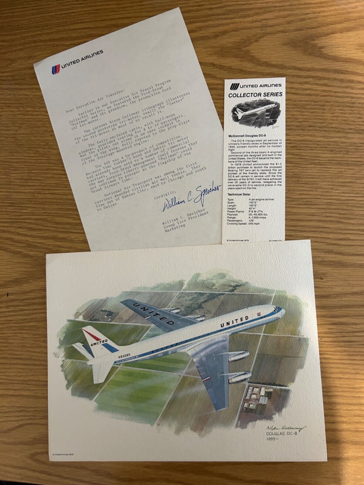 united airlines collectible, DC-8 watercolor print. Vintage 