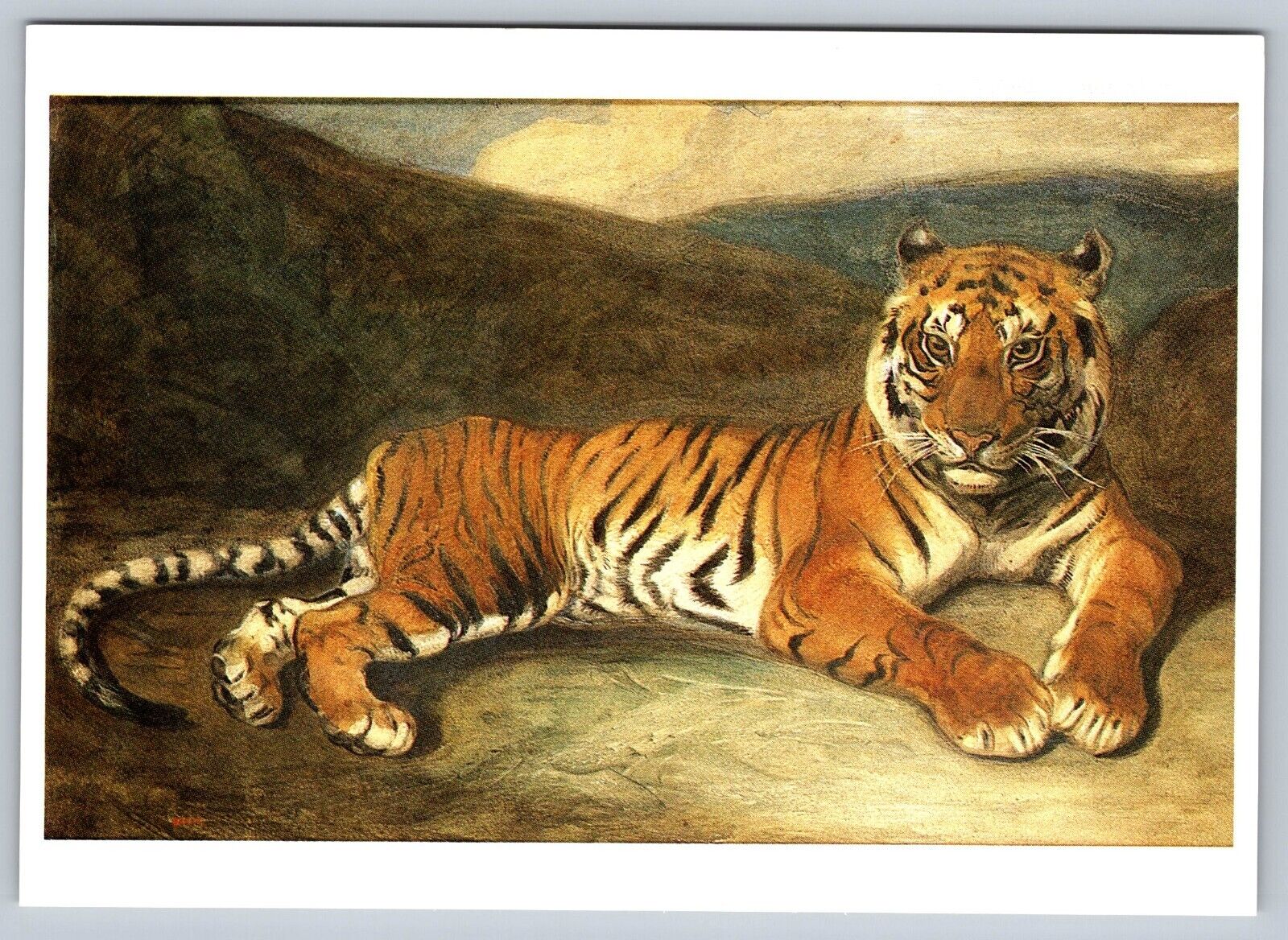 Watercolor Print Postcard Antoine Louis Barye, Tiger Art Card 6 x 4.25\