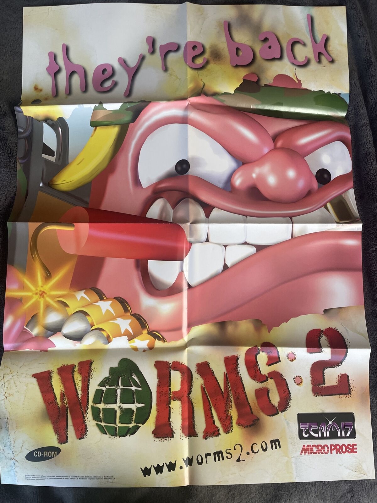Worms 2 PC Promo Poster Micro Prose 1997 Team 17 Vintage Store Display