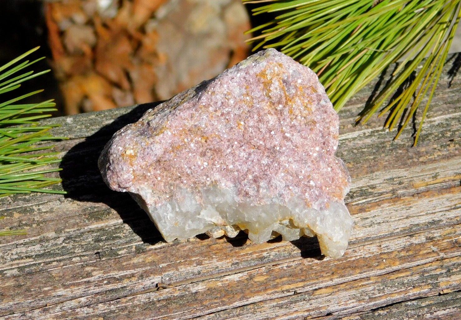 Lepidolite with Quartz Crystal Section 269g Natural Rough Stone Energy Healing