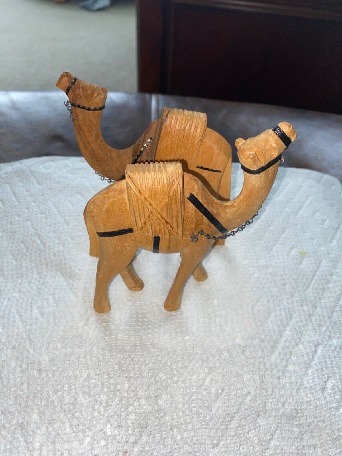 Vintage Hand Sculpted Wood Camel Figurines - Pair Each 5\