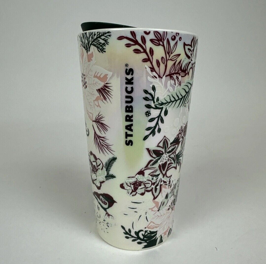RARE Starbucks 2022 Holiday Pink Enchanted Forest Floral Ceramic Tumbler 12oz